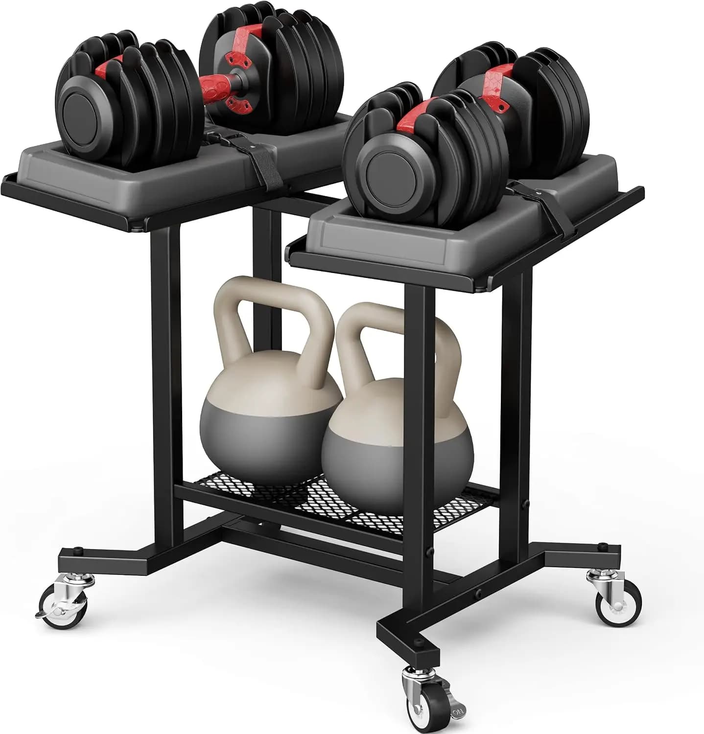 Adjustable Dumbbell Rack Stand Weight Frame Heavy Duty Metal Exercise Cart Storage Holder Floor Display Rack Compact Dumbbell Base Stand Organizer For Home Gym Fitness Workout Black