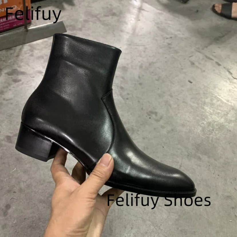 Stivaletti Chelsea da uomo in vera pelle nera classica moda business casual da uomo stivaletti alla caviglia Zapatos De Hombre tacchi bassi