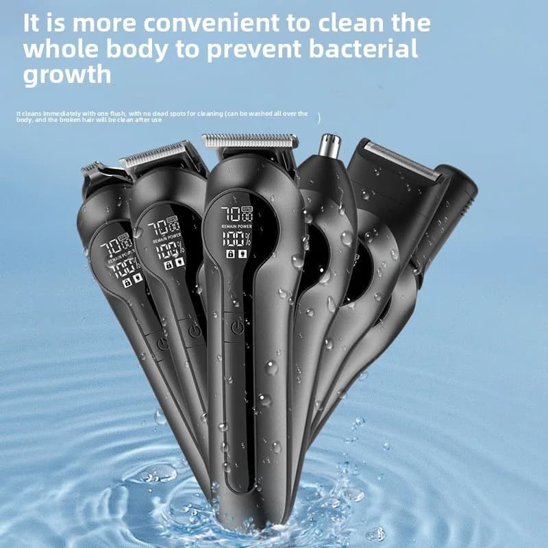 Men's Professional Grooming Kit 6In1 Multi-Functional Hair Clipper with USB Charging High Power LCD Display Hair Cutting Machine