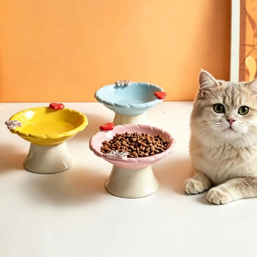 Universal Ceramic Elevated Cat Bowl Anti-Vomiting Cute Raised Pet Feeder Anti Slip Stable Pet Food Water Bowl Dog Accessories