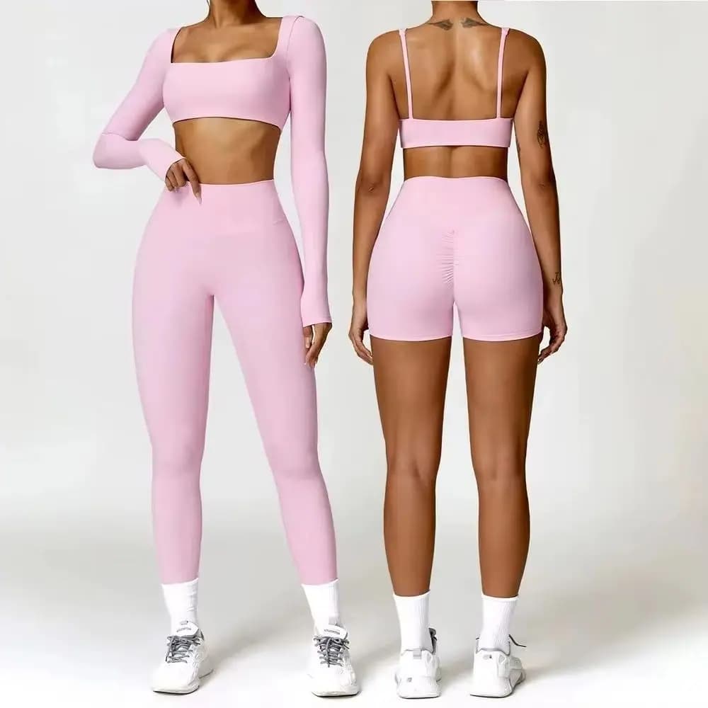 Completo Sportivo da Donna 2 Pezzi: Leggings e Top a Maniche Lunghe per Yoga, Palestra e Fitness