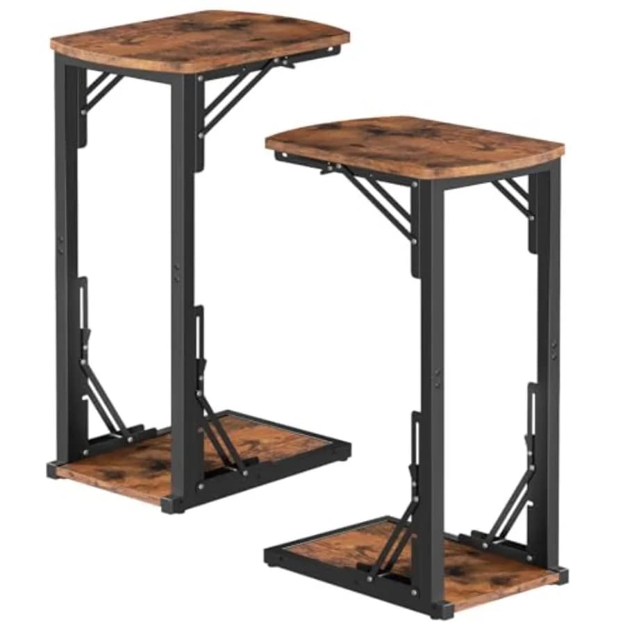 Set di Tavolini Pieghevoli a C Regolabili, Piccolo Tavolo Laterale per Divano, Scrivania per Laptop, Tavolino Pieghevole per TV, Ideale per Piccoli Spazi e Soggiorni