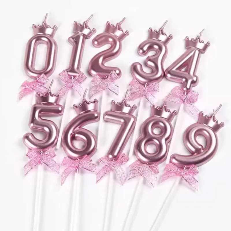 Beautiful Pink Digital Candle Birthday Cake Printer Friendly Bow Shaped Crown Candle Birthday Party Dessert Decor