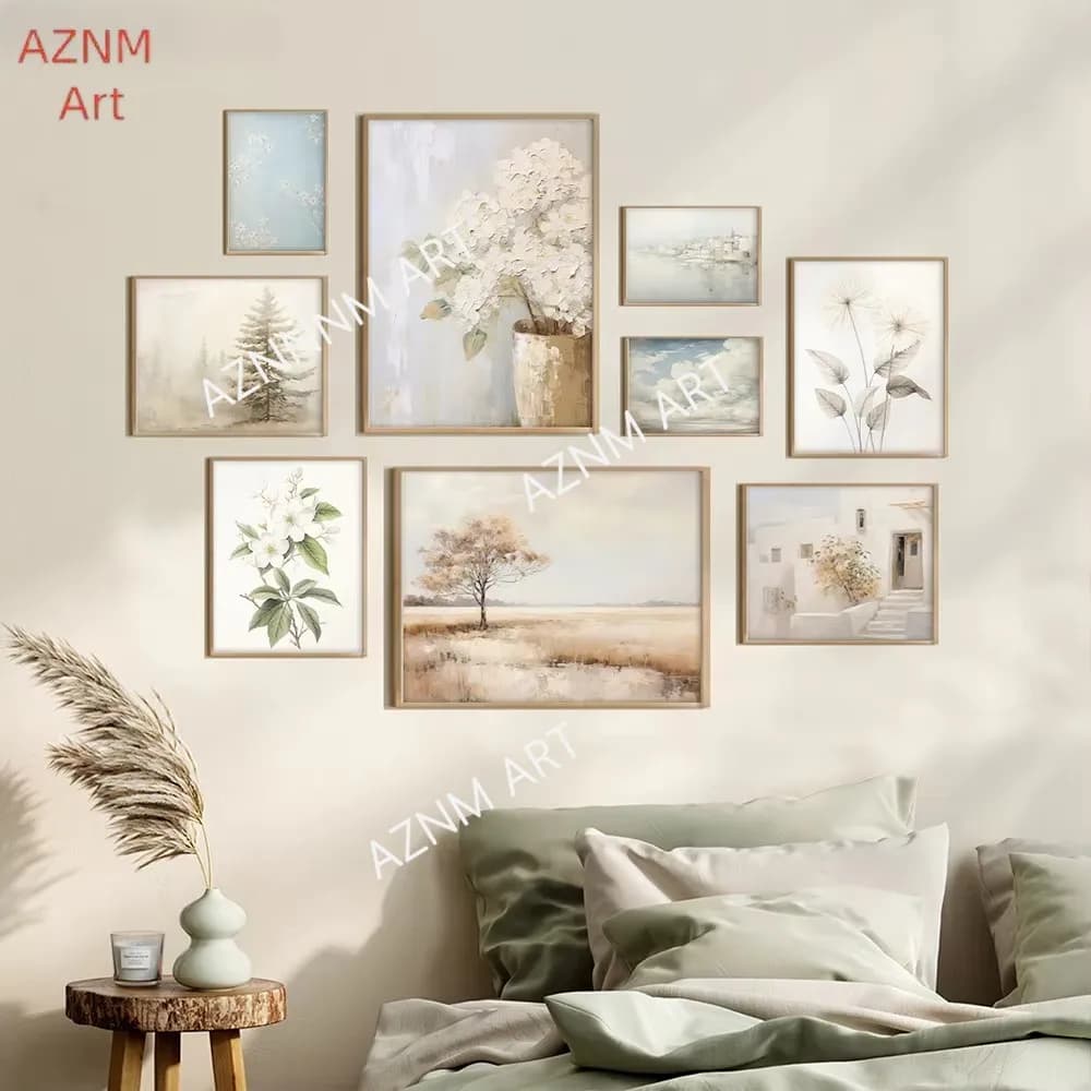 White Flower Oil Painting Wall Art Natural Landspace Canvas Painting Sky Cloud Blowball Art Print For Living Room Decoration