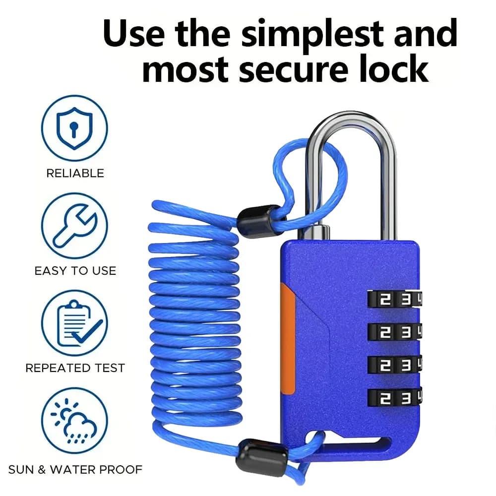 4 Digit Combination Lock with Retractable Cable Password Lock Anti-theft Bag Backpack Luggage Storage Bag