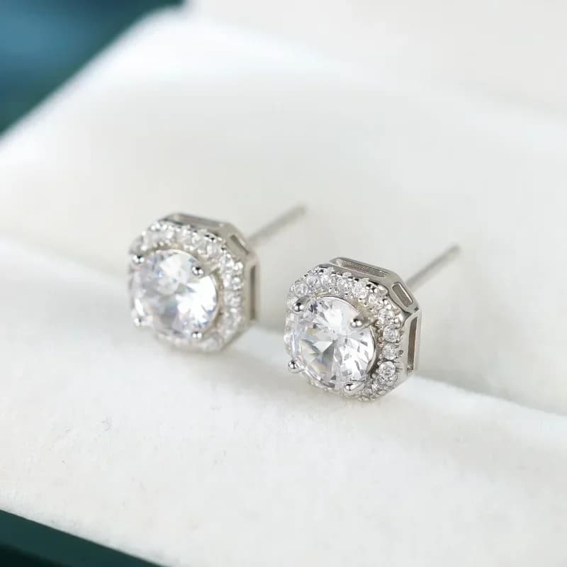European and American Princess Square Bag Necklace Ring Earring Three Piece Set Fashionable Light Luxury Diamond Jewelry Set