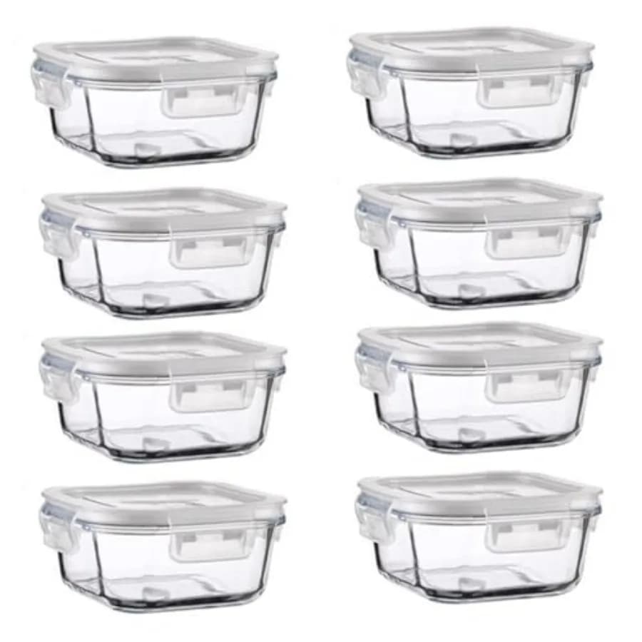 Contenitori quadrati in vetro da 16oz per alimenti con coperchi, contenitori quadrati in vetro da 2 tazze con coperchi, senza BPA, piccole ciotole per la preparazione dei pasti