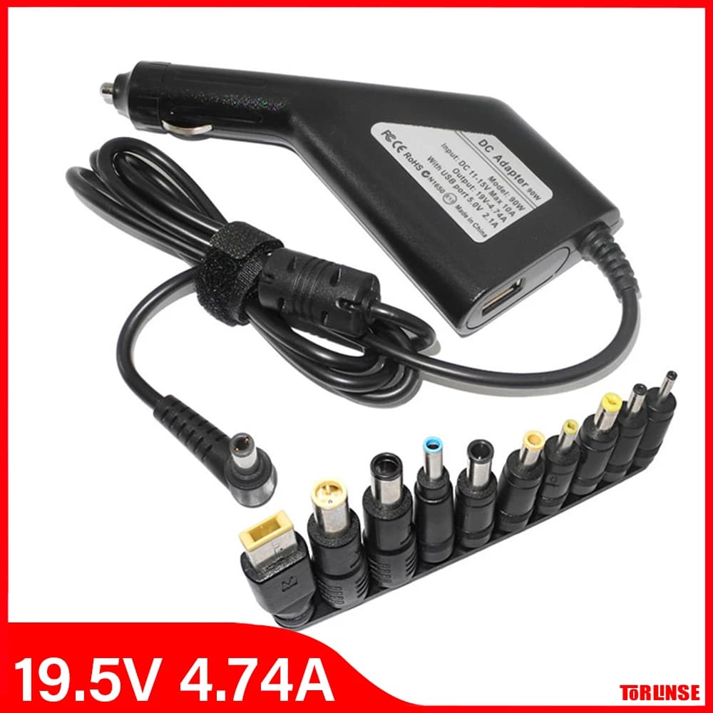 Car Charger19V 4.74A 90W Universal Laptop Power Adapter Charger for Lenovo Asus Acer Dell HP Samsung Toshiba with 10 Connectors