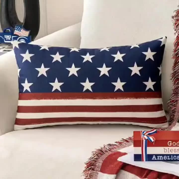 1 fodera per cuscino lombare stampata a tema bandiera americana con stelle e strisce, adatta per divano, camera da letto, soggiorno, ufficio,