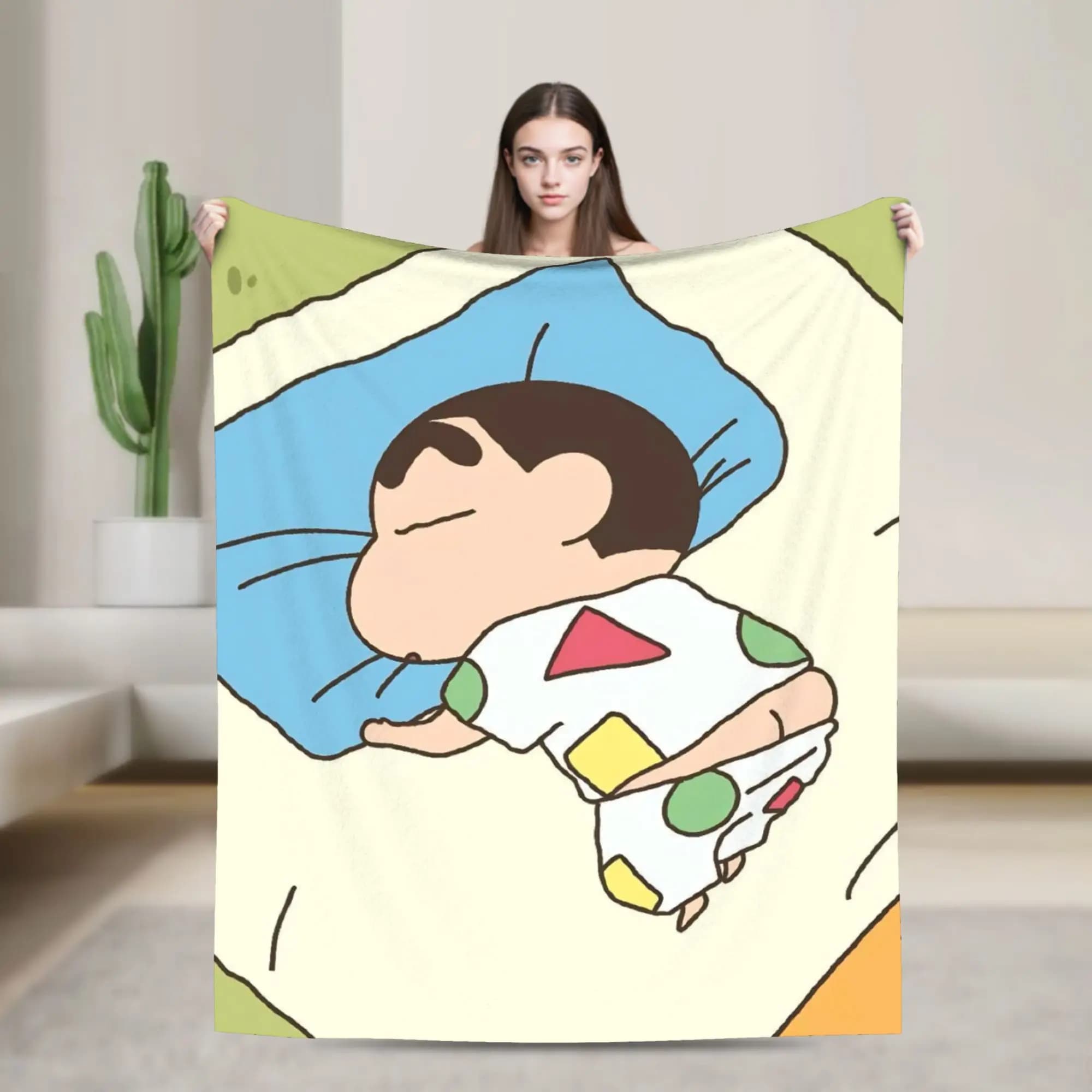 Coperta calda da viaggio per ufficio Pastello Shin-chan Sleep Kawaii Coperta da tiro Copriletto in flanella per divano letto Soffice copridivano