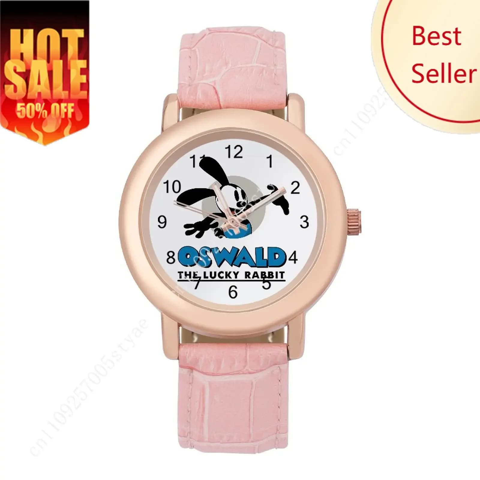 Ladies watch with Oswald leather strap the lucky rabbit, personalized watch with Disney cartoons, custom design, birthday, anniversary