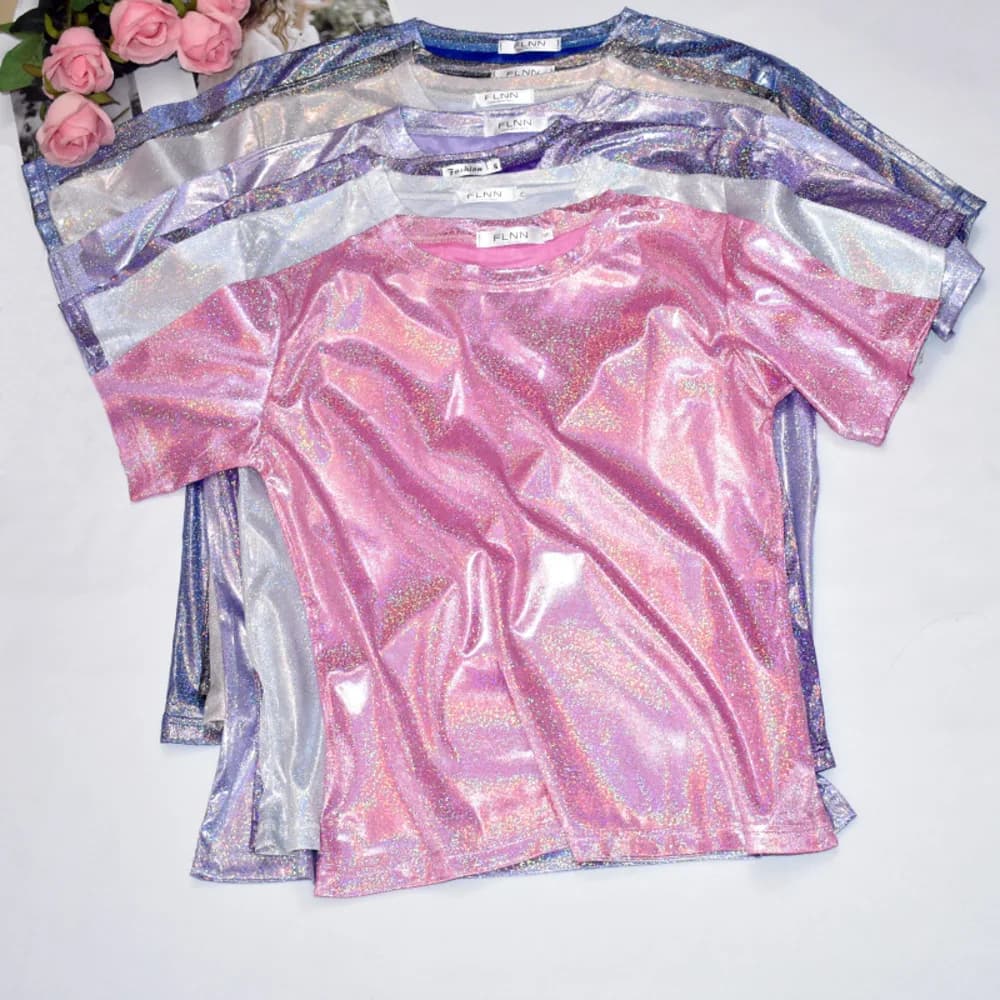 New Shiny Sequin Women T Shirts 2026 Summer Trends Glitter Loose Short Sleeve tops