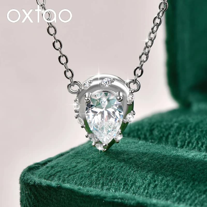 OXTAO Collana con ciondolo a goccia scintillante per donna, collana con catena in oro 14 carati, ciondolo con zirconi cubici, regalo di gioielleria raffinata per matrimonio