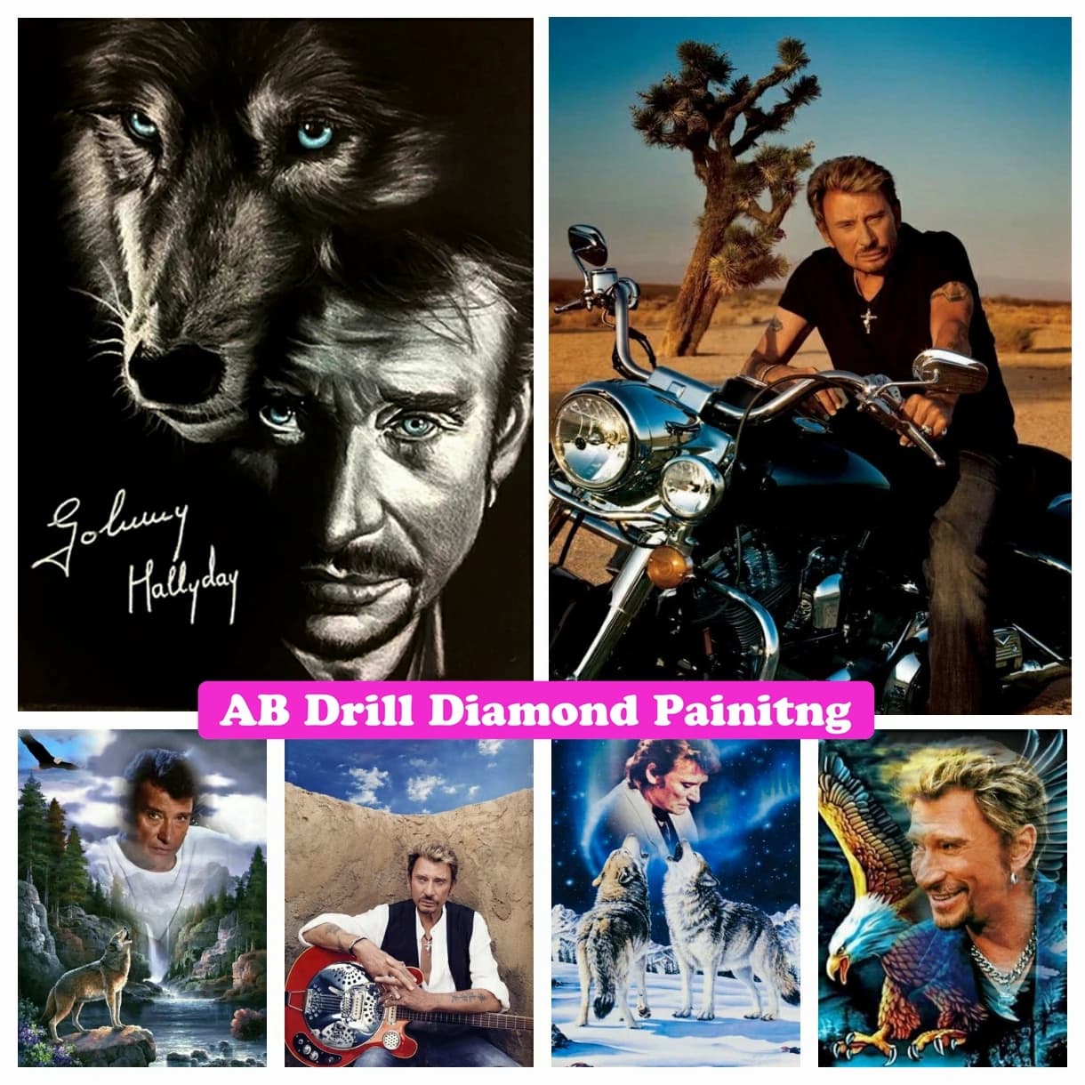 5D DIY AB Diamond Painting Johnny Hallyday Portrait Rhinestones Picture Wolf Man Embroidery Mosaic Art Cross Stitch Home Decor