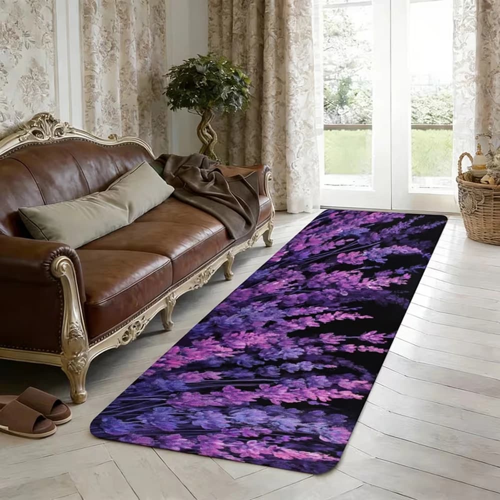 Tappeto Runner con Stampa Floreale Lavanda, Morbido Tappetino per Cucina, Corridoio, Ingresso, Camera da Letto, Bagno, Lavanderia, Arredamento Rustico per la Casa