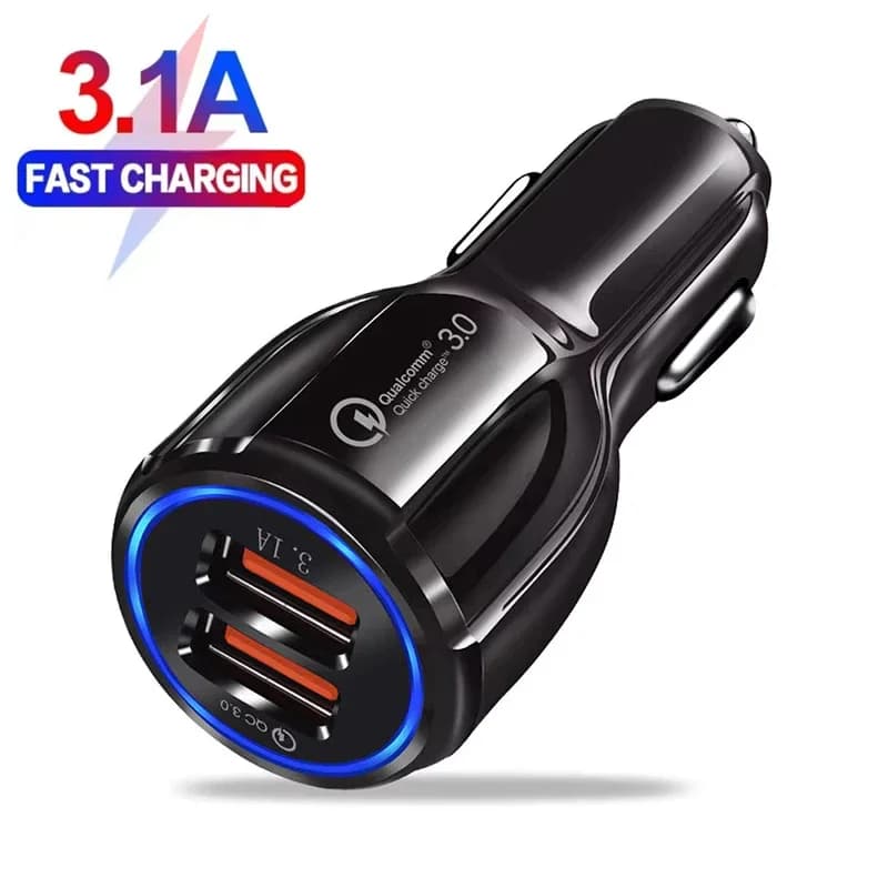 Caricabatterie per Auto di Alta Qualità con Doppia Porta USB 3.1A, Presa Accendisigari 12-24V, Adattatore di Ricarica Rapida QC3.0 per Telefoni iPhone Samsung