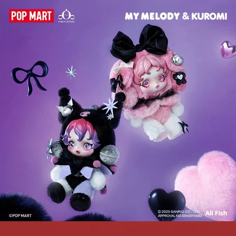 POP MART SKULLPANDA X My Melody Kuromi Soft Plush Doll Keychain Stuffed Anime Figure Pendant Bag Accessory For Anime Collectors
