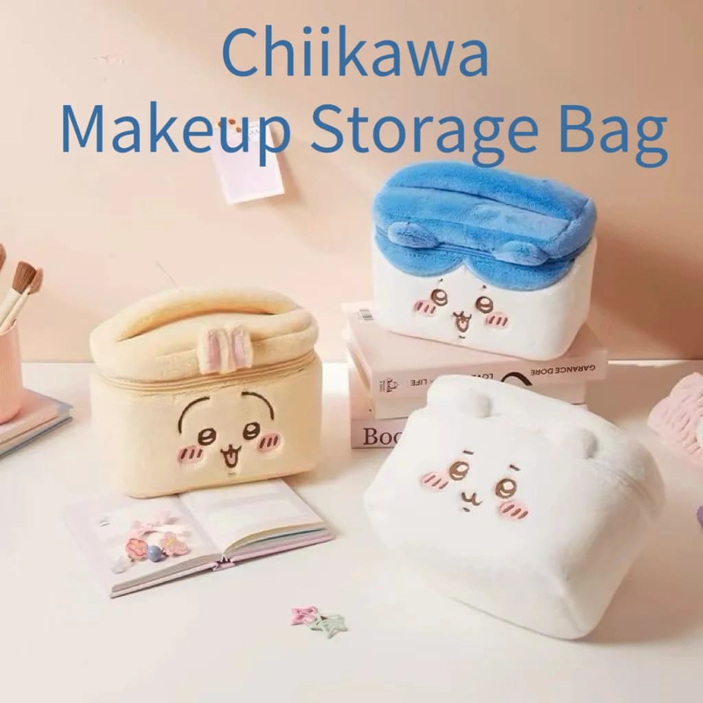 Chiikawa Usagi Plush Makeup Bag Large Capacity Cosmetics Organizer Cute Kawaii Portable Pouch Hachiware Storage Case Gift