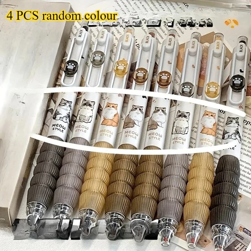 4 penne gel per gatti carini, penne retrattili stile Kawaii Meow con impugnatura comoda, penne per scrivere con inchiostro nero per studenti e cancelleria