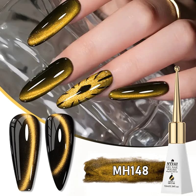 Smalto Semipermanente Magnetico Effetto Gemme Dorate 10ml Lucido UV LED Soak Off per Manicure Fai da Te Forniture Unghie