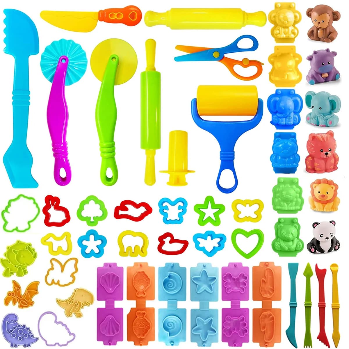 Basic Dough Clay Tools Kits Modeling Accessories Animal Cutters Rolling Pin Safety Scissor Dough Extruder Rollers for Kids
