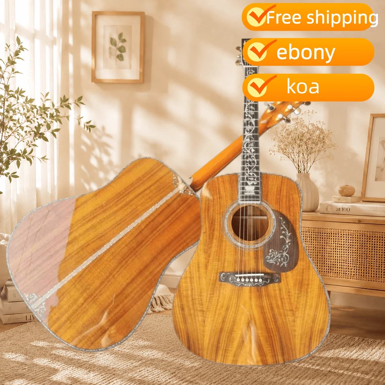 US Shipment Natural Koa D45 Acoustic Guitar, 41 Inch, Koa Timber Body, 6 Strings, Wood Guitar, Perfect Gift, Popular Pick, For Instrument Lovers, Folk Guitar, Free Shipping