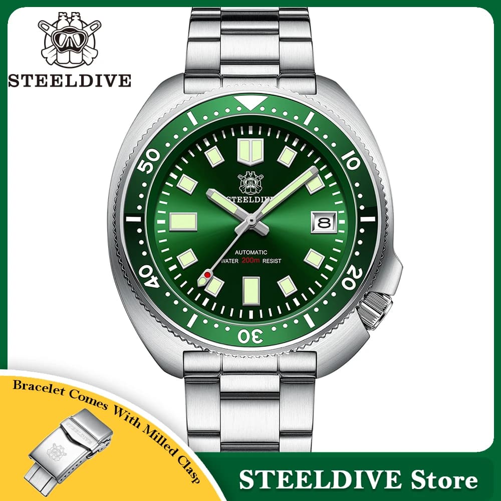 SD1970 Steeldive marca 44MM rivestimento AR vetro zaffiro 200M impermeabile tartaruga uomo NH35 orologio subacqueo automatico con lunetta in ceramica