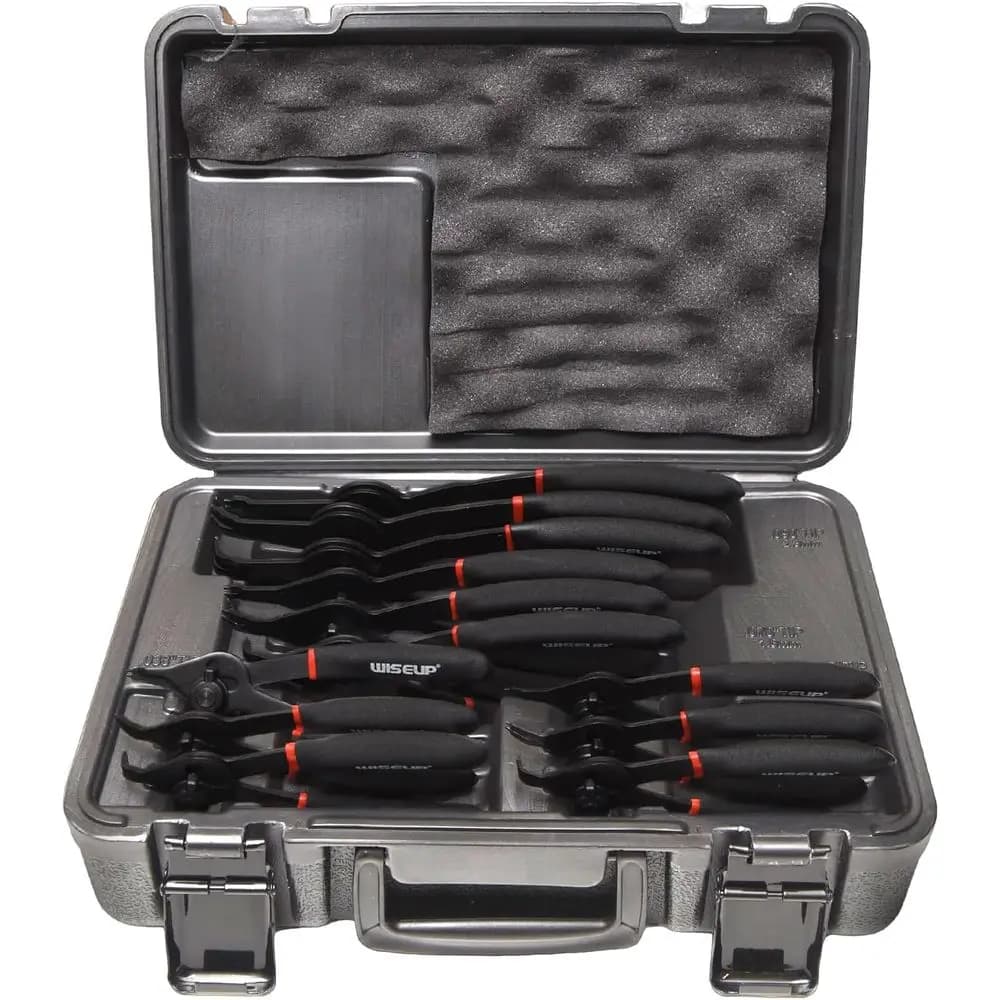 Set di 12 Pinze per Anelli Elastici Resistenti con Becchi Dritti e Curvi, Completo di Custodia per Anelli Elastici Interni ed Esterni