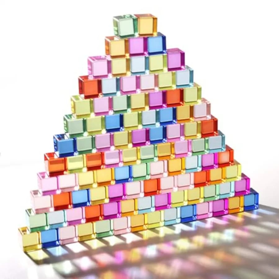 100 Pezzi Blocchi Acrilici per Bambini - 10 Colori Blocchi Gemma Arcobaleno 2,5x2,5cm Cubi di Cristallo Giocattolo Impilabile Arcobaleno per Bambini 1-5 Anni