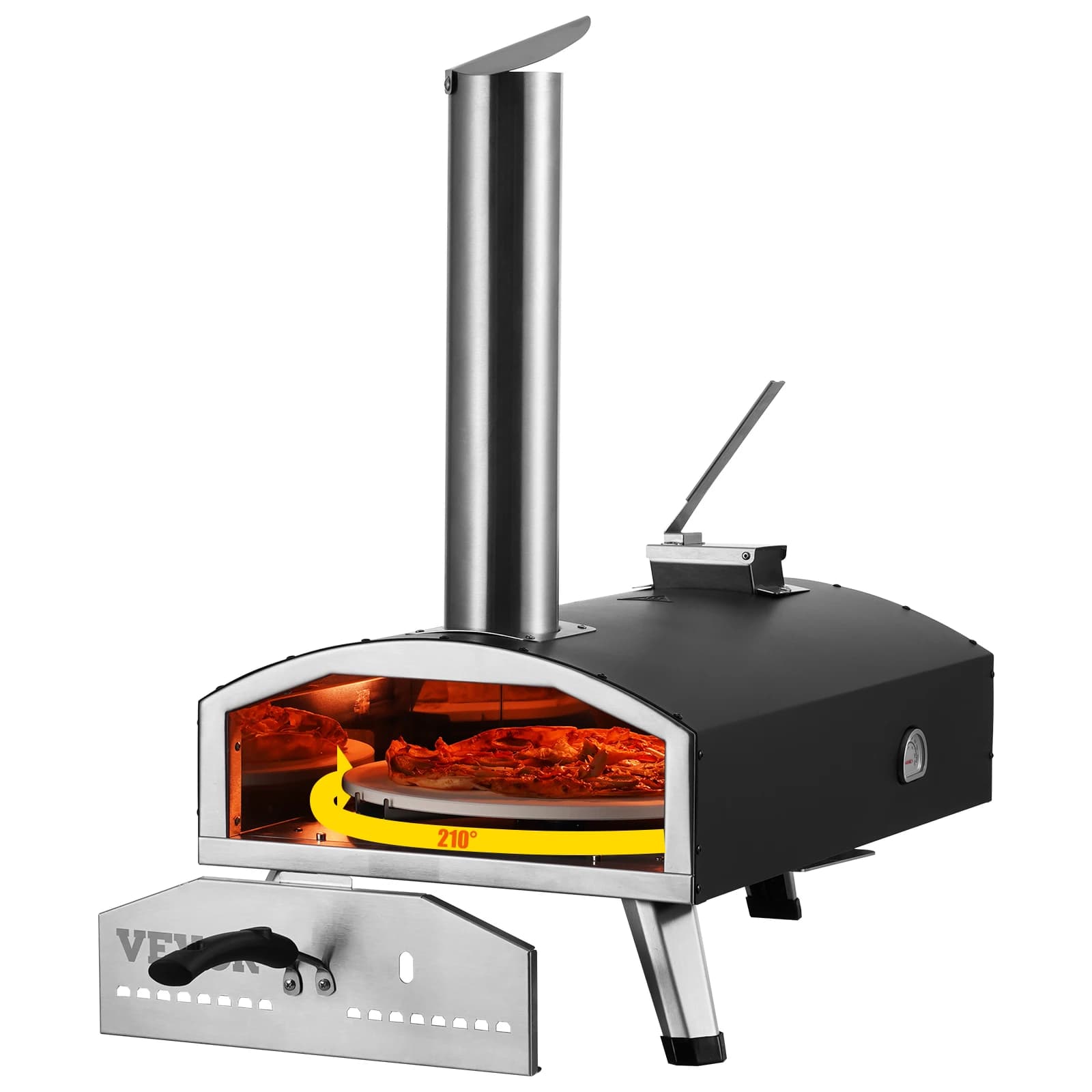 VEVOR 12-inch Portable Outdoor Oven Pellet&Chips Charcoal Tri-Fuel Iron Spray Pizza Grill&Rotatable for Camping Backyard