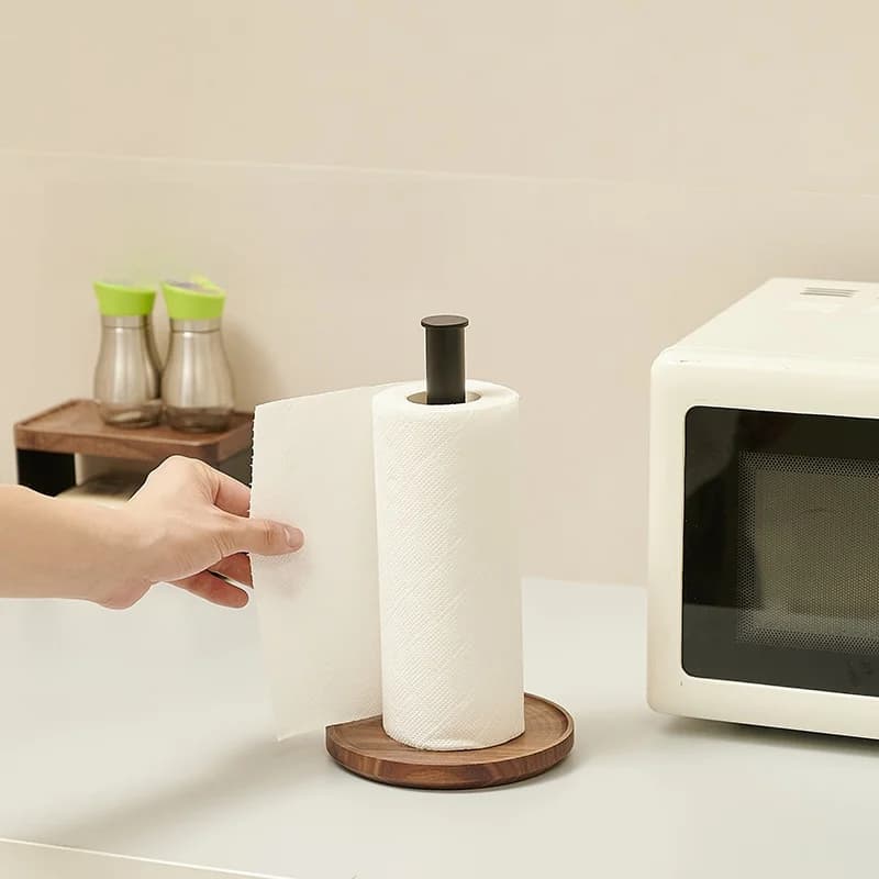 Dispenser portarotolo in rotolo di carta da cucina con supporto verticale in noce per riporre asciugamani di carta in cucine, aree da pranzo, bagni