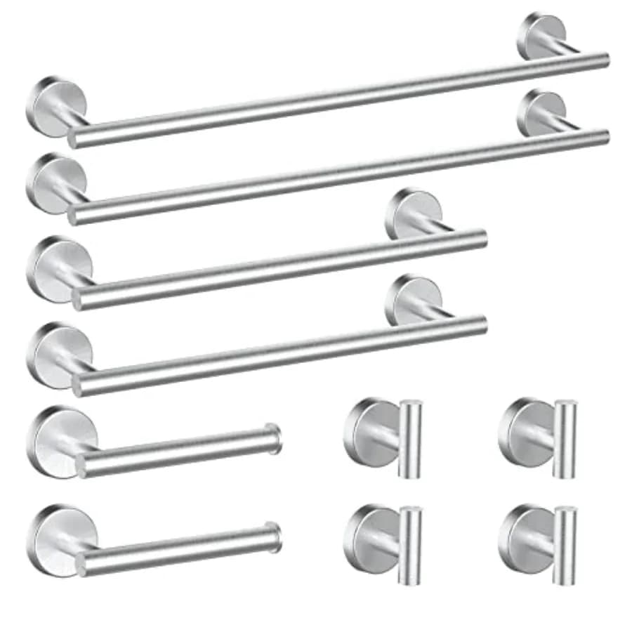 10Pcs Bathroom Hardware Set - Includes 24and18inch Towel Bar, Robe Hook, Toilet Paper Holder, 2 Pack 5 Pcs Bathroom Accessories