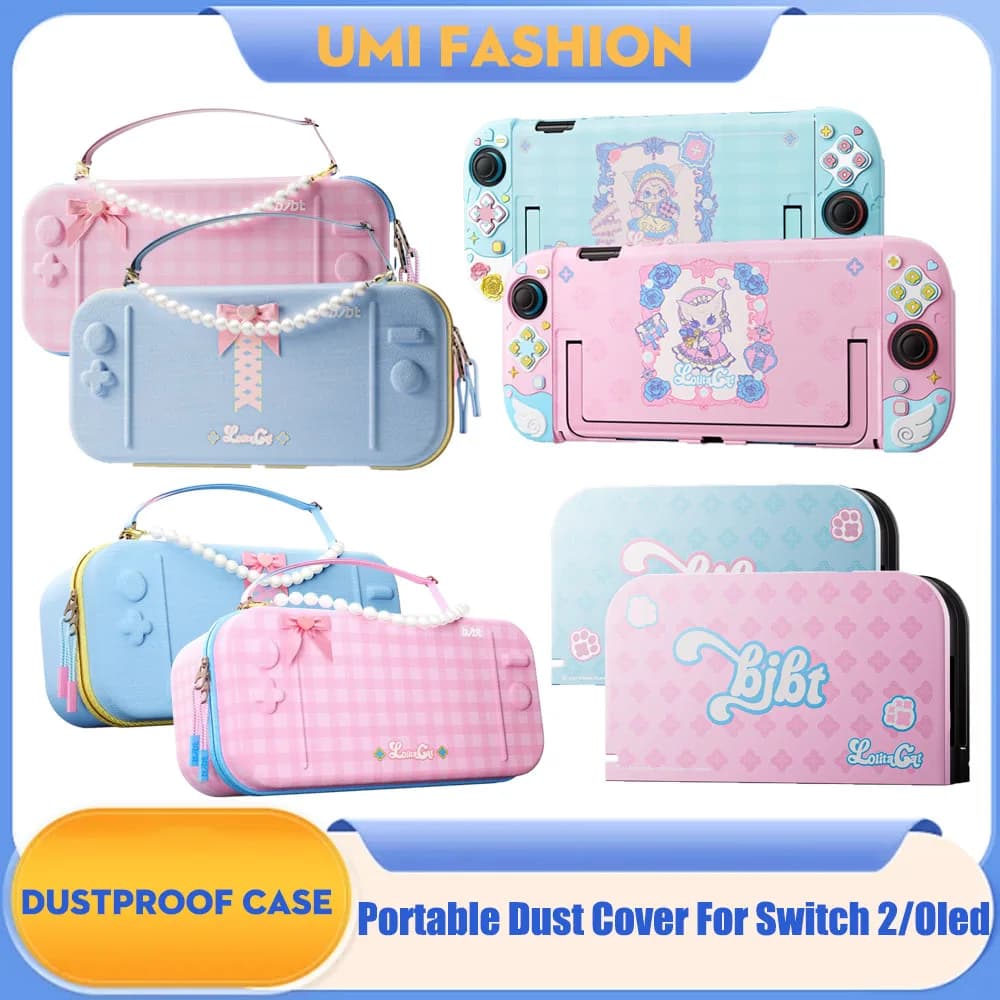 Custodia Antipolvere ad Alta Capacità per Switch 2, Edizione Limitata Lolita Cat, con Supporto da Viaggio Portatile e Base Grande per OLED