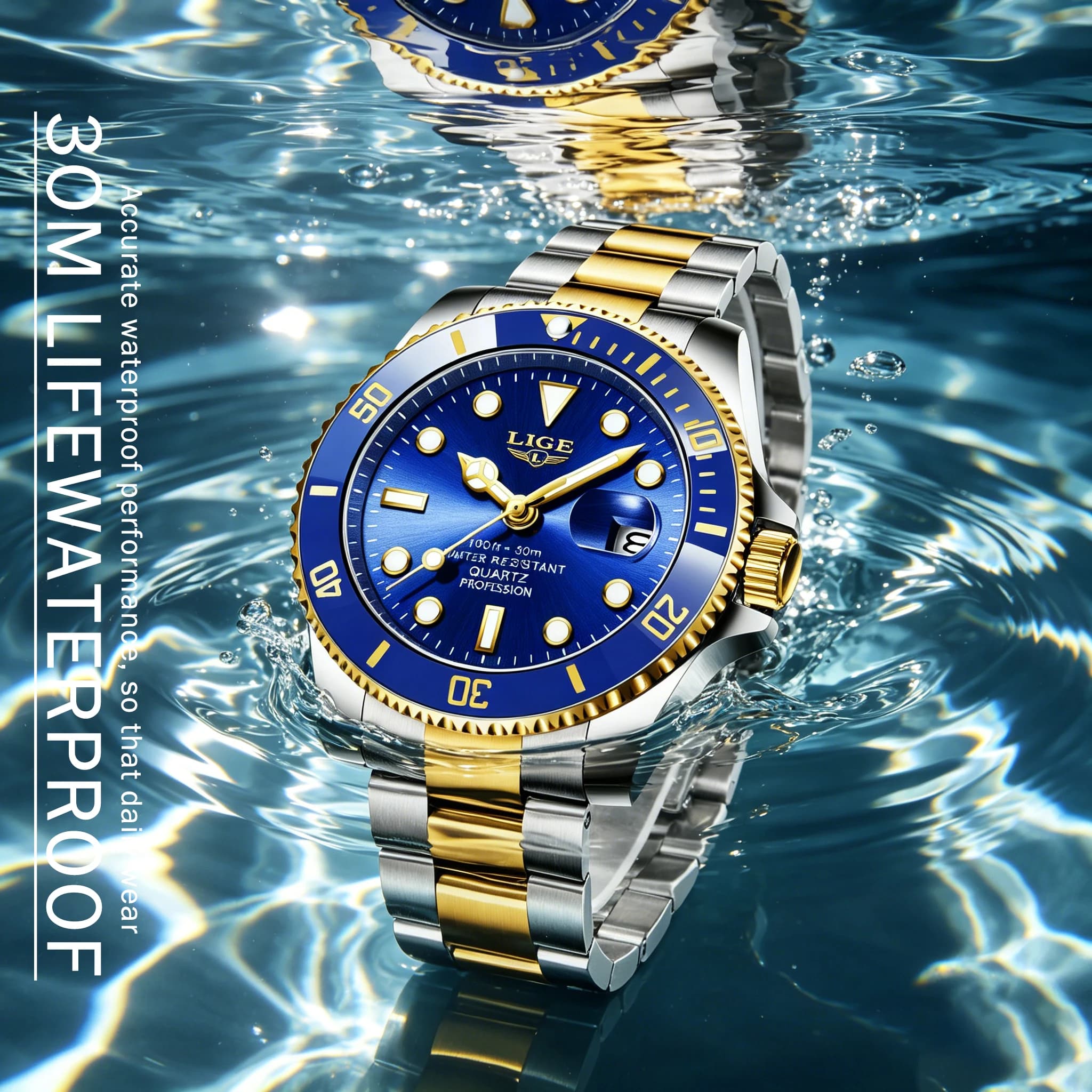 LIGE Top Original Men Quartz Watches Blue Waterproof Watch for Men Stainless Steel Quartz Men Luxury Watch Luminous Wristwatch
