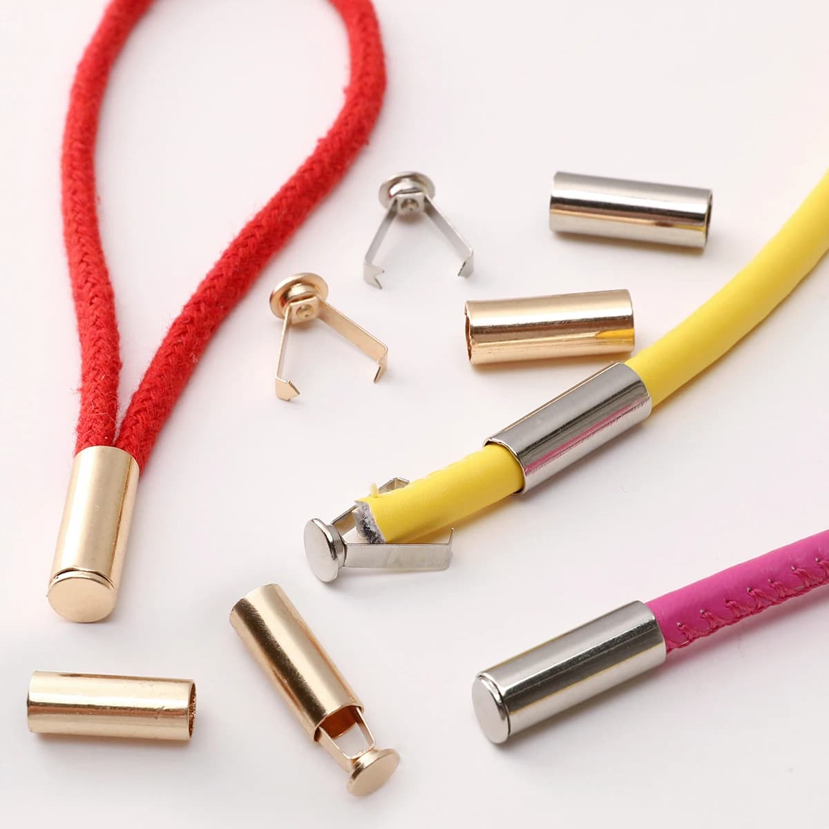 30/6 Sets Metal Rope Ends Stopper Button Cord End Lock Cap Hanging Bell Buckle DIY Bag Shoes Garment Lanyard Accessories