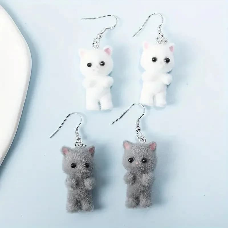 Simpatici orecchini con gatto 3D floccati in resina, orecchini con animali dei cartoni animati, regalo per feste
