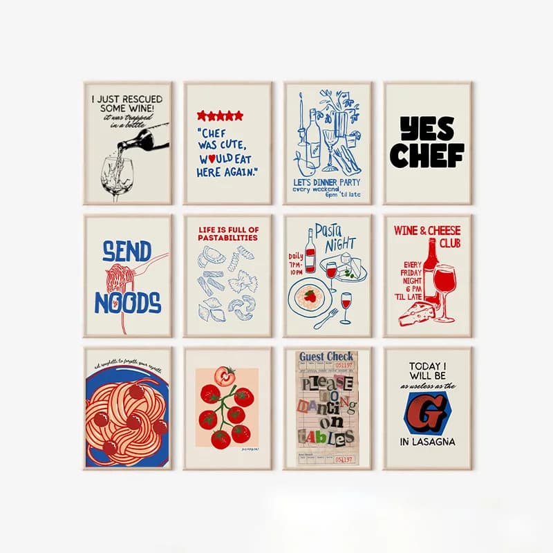 Retro Food Fun Poster Kitchen Theme Wall Art Prints Wine Text Decorative Paintings Print Painting Home Kitchen Dining Room Decor