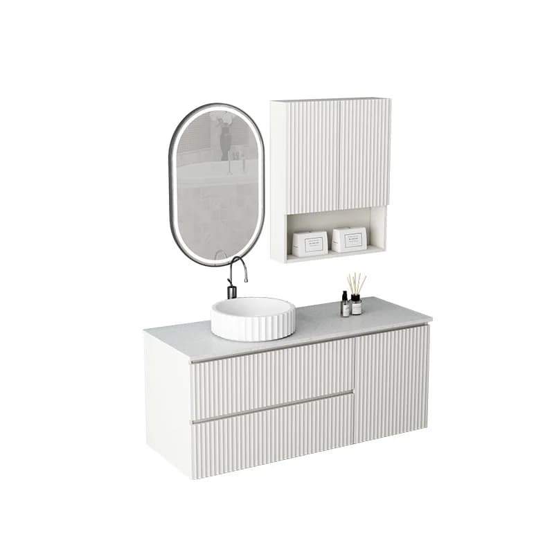 Wall-mounted Bathroom Cabinet Ceramic Integrated Basin Cream Wind Rock Slab Washbasin Smart Mirror Cabinet Combination Washbasin