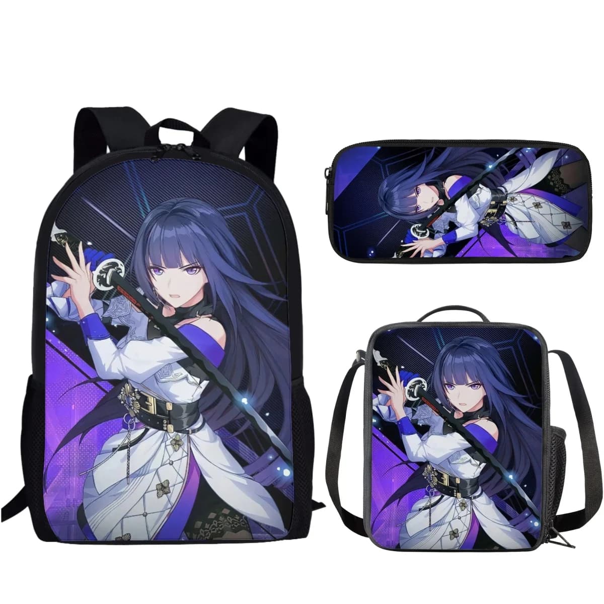 Lusso popolare divertente Honkai Impact modello stampa 3D 3 pezzi / set borse da scuola per alunni zaino per laptop zaino borsa per il pranzo astuccio