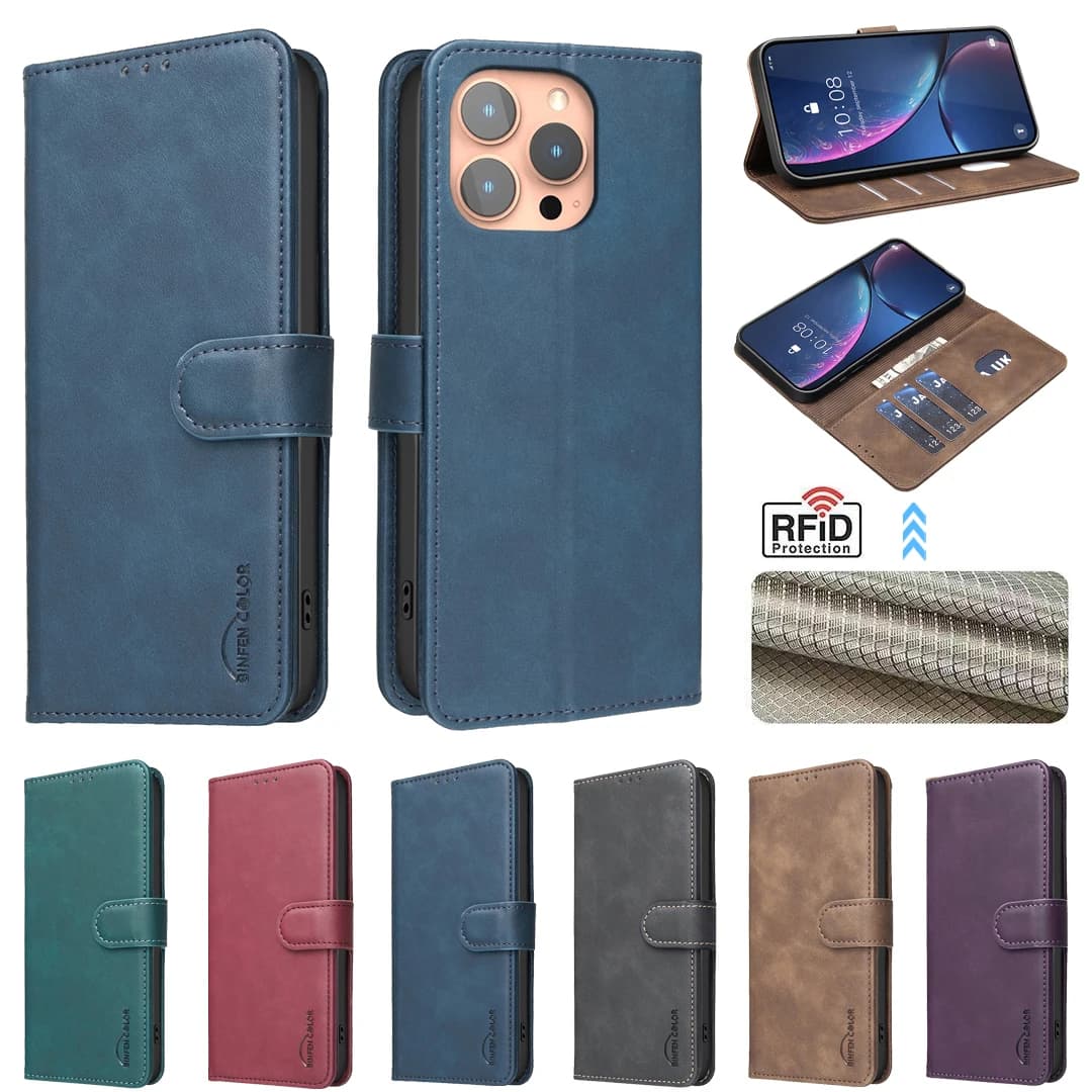 Custodia a Portafoglio in Pelle con Protezione RFID per iPhone 16 17 Air Pro Max 15 14 13 12 11 8 7 Plus mini XR SE 2020 2022 16e 17e