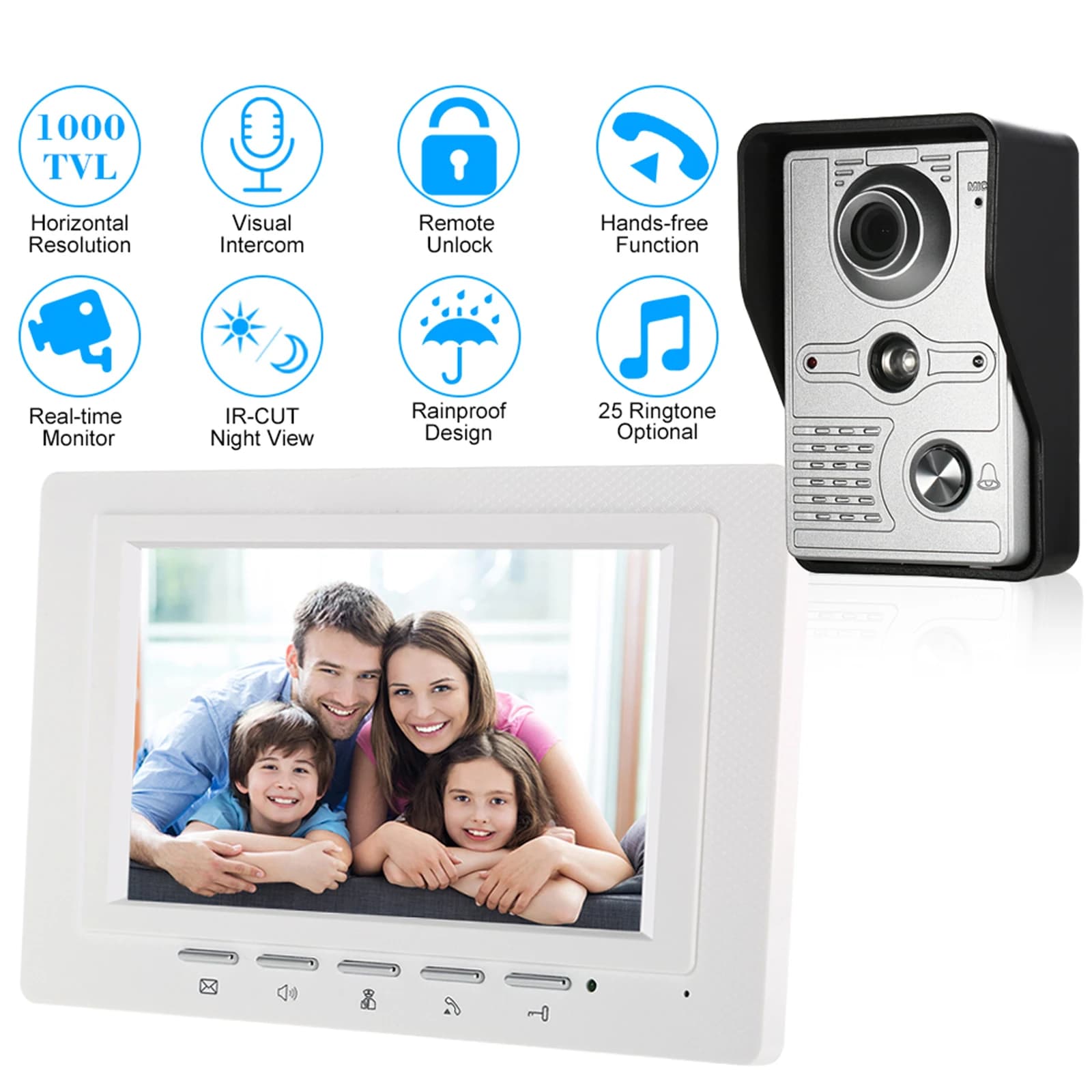 Videocitofono cablato Monitor per interni con telecamera esterna antipioggia al IR-CUT citofono visivo Audio bidirezionale sblocco remoto videocitofono