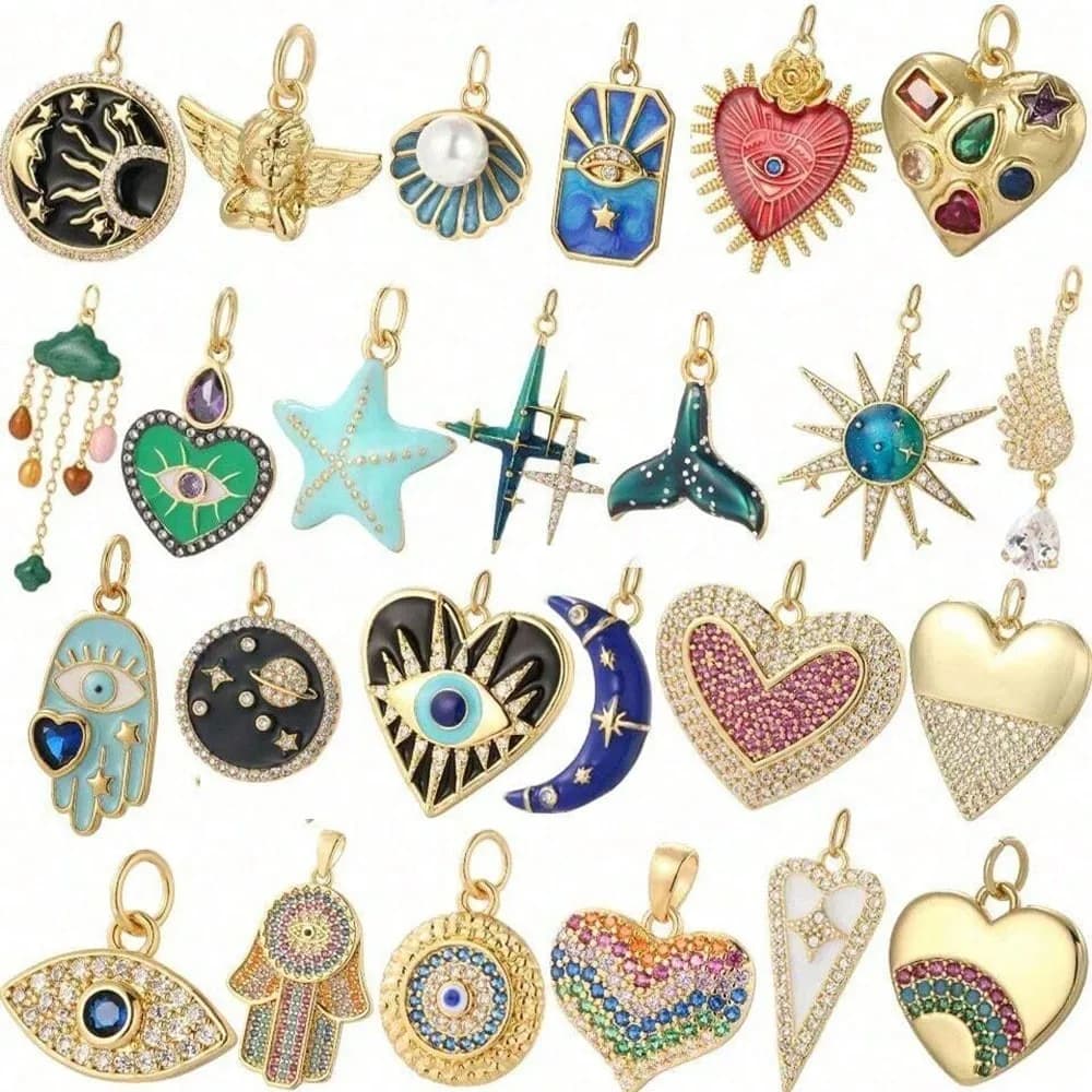 1PC Copper Zircon Plated heart shape Evil Eye DIY Jewelry Accessories, Necklace Bracelet Earrings Pendant
