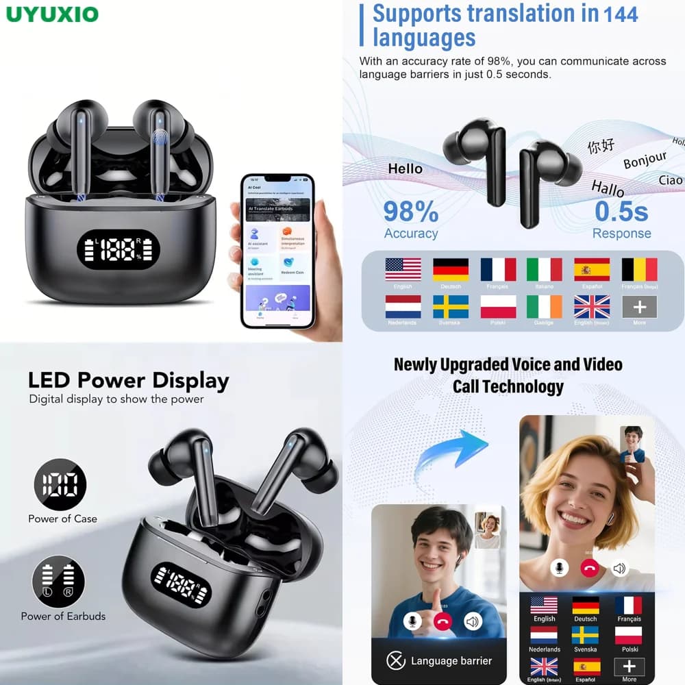 Auricolari Wireless OWS con Traduzione AI in Tempo Reale per 144 Lingue Online, Cuffie Traduttore per Viaggi, Prodotti di Tendenza