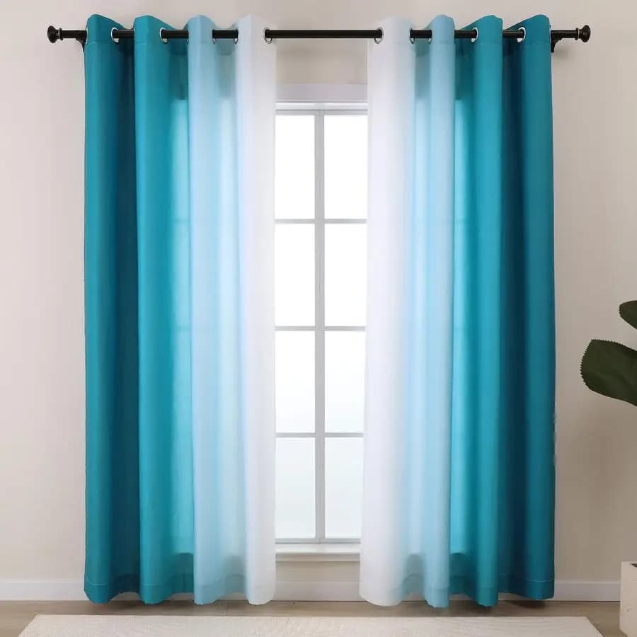 Dark Curtains Dark Shadows Green Teal and White, Lengths 84 Inches, Set of 2 Panels, Filtrant Tents Light Green Teal Not Transparent