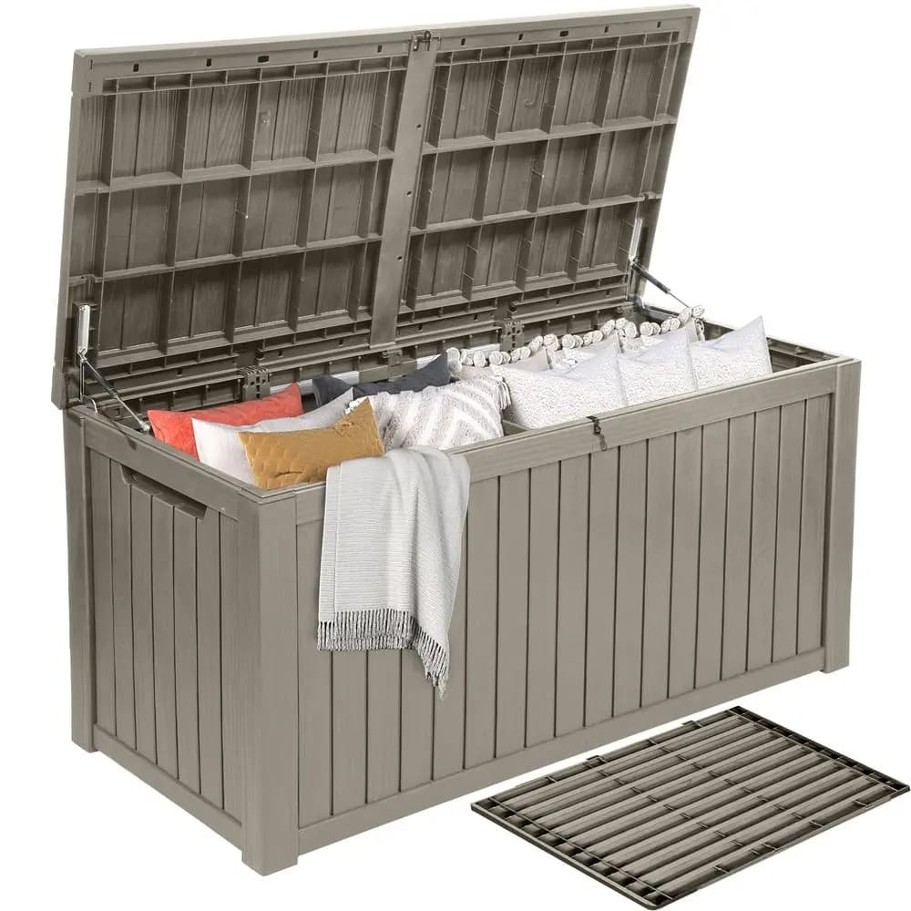 Box da Esterno Extra Large da 220 Galloni, Contenitore Impermeabile in Resina con Divisorio Rimovibile per Patio, Giardino, Piscina, Arredi