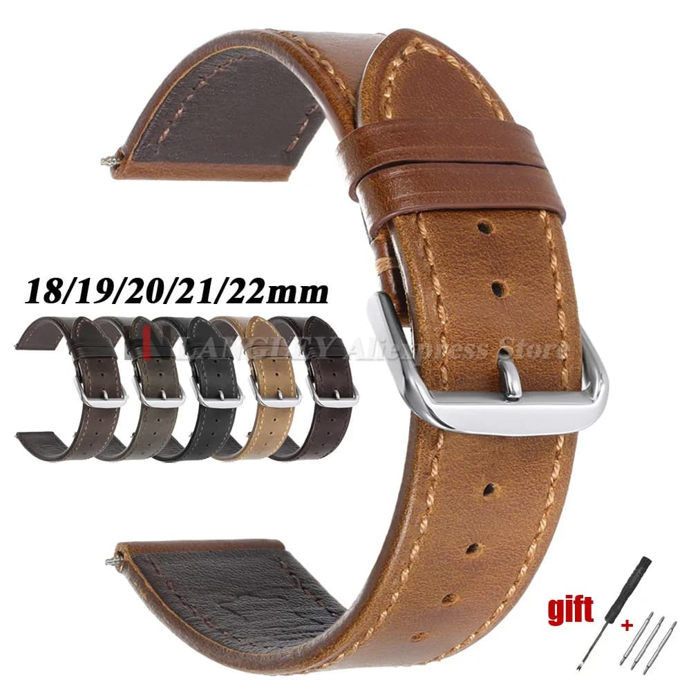 20mm 22mm Retro Genuine Leather Strap for Seiko for Omega 18mm 19mm 21mm Oil Wax Discoloration Cowhide For Men Women Watch Bands