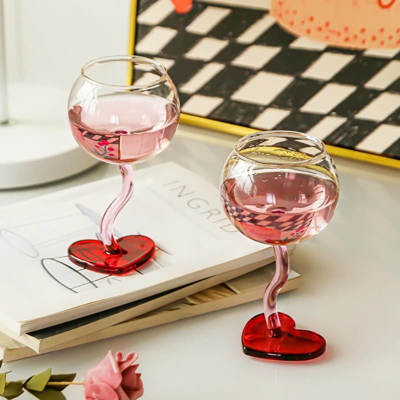 【Elegante】Calice in Vetro a Forma di Cuore, Bicchiere per Champagne e Vino in Vetro Borosilicato ad Alta Resistenza al Calore, Bicchiere da Cocktail, Regalo per San Valentino