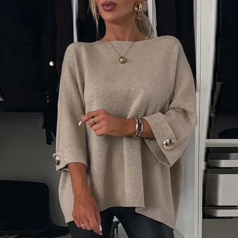Maglione lavorato a maglia con colletto girocollo solido alla moda Top invernali casual con maniche a 3/4 da pendolarismo Maglioni da donna eleganti pullover larghi da donna