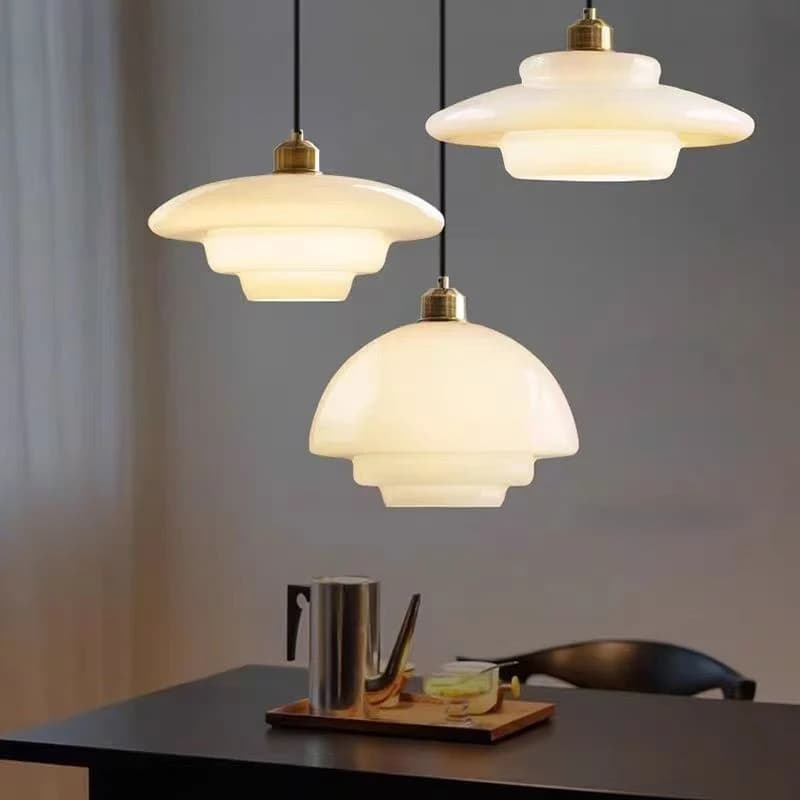 Lampadario in vetro vintage Base E27 bianco latte per soggiorno Cucina Tavolo da pranzo Illuminazione per hotel Apparecchi di illuminazione per interni a LED