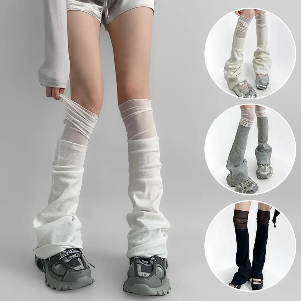 Y2k Women Leg Warmer Soft Solid Color Over The Knee High Sock Black White Gothic Lolita Leg Stocking Horn Shaped Cuffs For Party